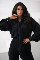 Bluzka damska elegancka wiązana pod szyją POLSKI PRODUCENT - czarna